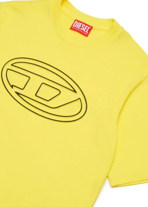Diesel Kids T-Shirt Gialla con Logo Oval D per Bambini