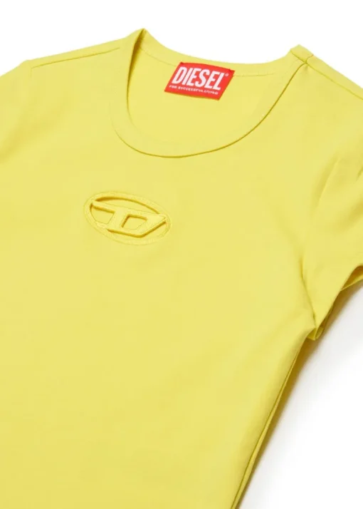 Diesel Kids T-Shirt Gialla con Logo Oval D per Bambine