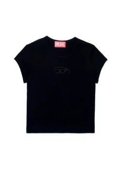 Diesel Kids T-Shirt Nera con Logo Oval D per Bambine