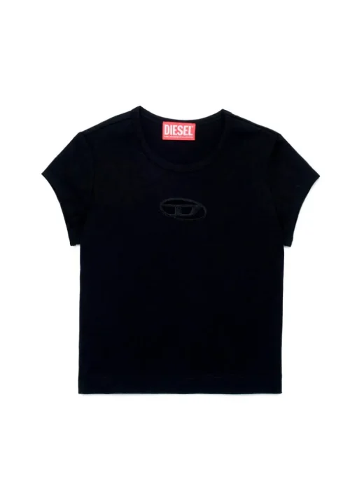 Diesel Kids T-Shirt Nera con Logo Oval D per Bambine