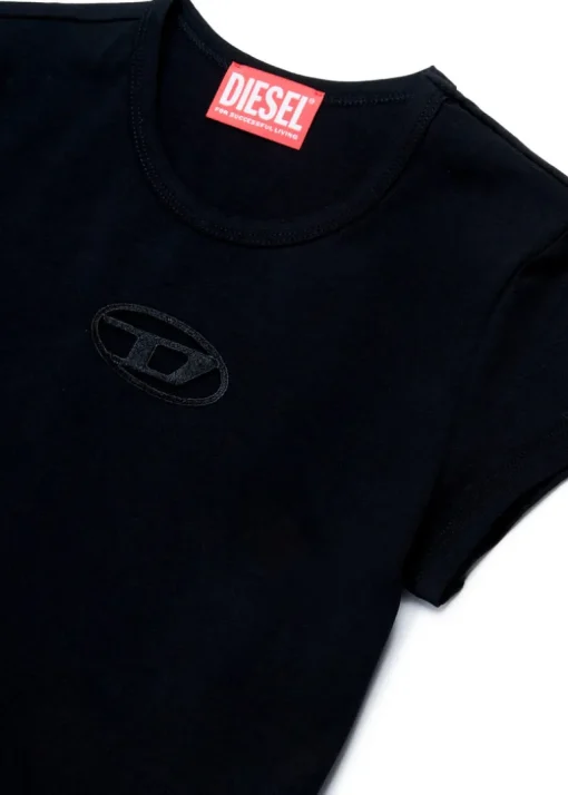 Diesel Kids T-Shirt Nera con Logo Oval D per Bambine