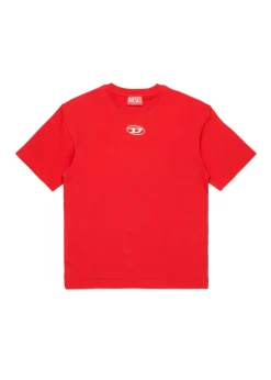 Diesel Kids T-shirt Rossa con Logo Oval D Metallico