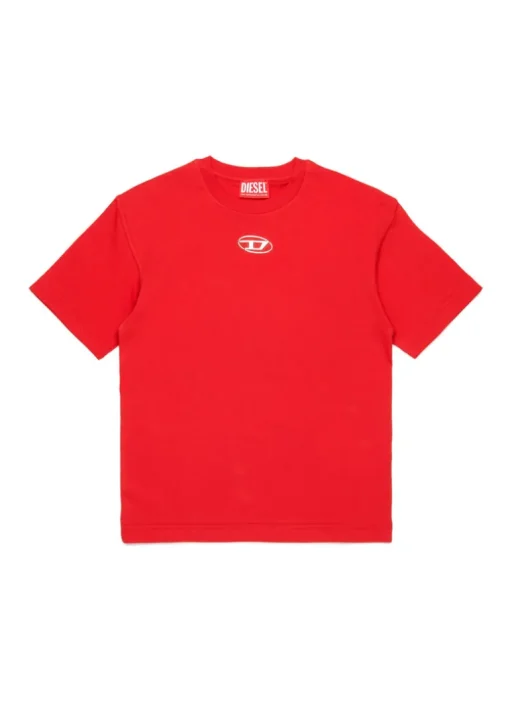Diesel Kids T-shirt Rossa con Logo Oval D Metallico