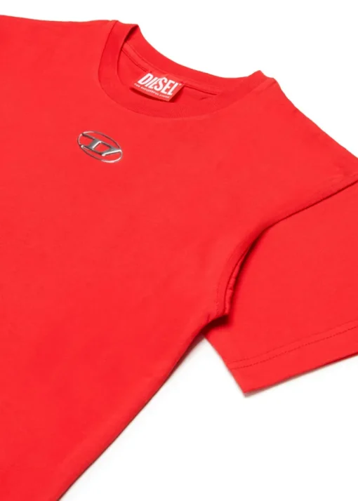 Diesel Kids T-shirt Rossa con Logo Oval D Metallico