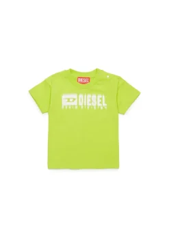 Diesel Kids T-shirt Verde Mela con Logo Degradè per Neonati