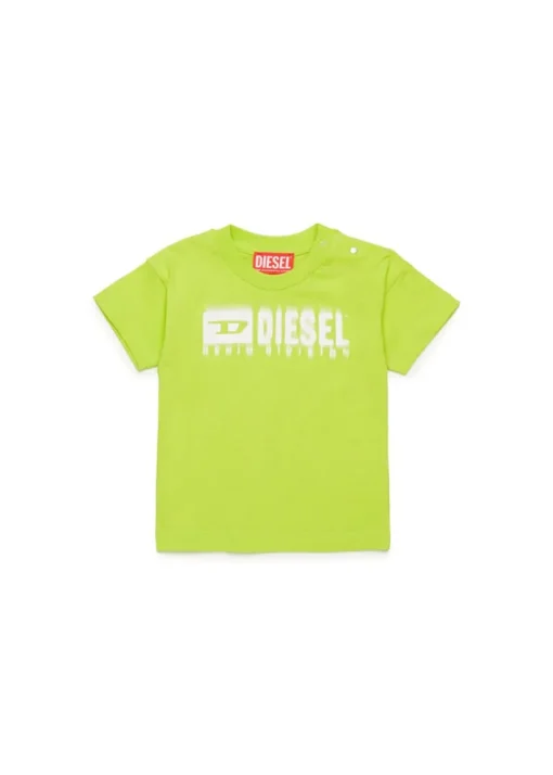 Diesel Kids T-shirt Verde Mela con Logo Degradè per Neonati