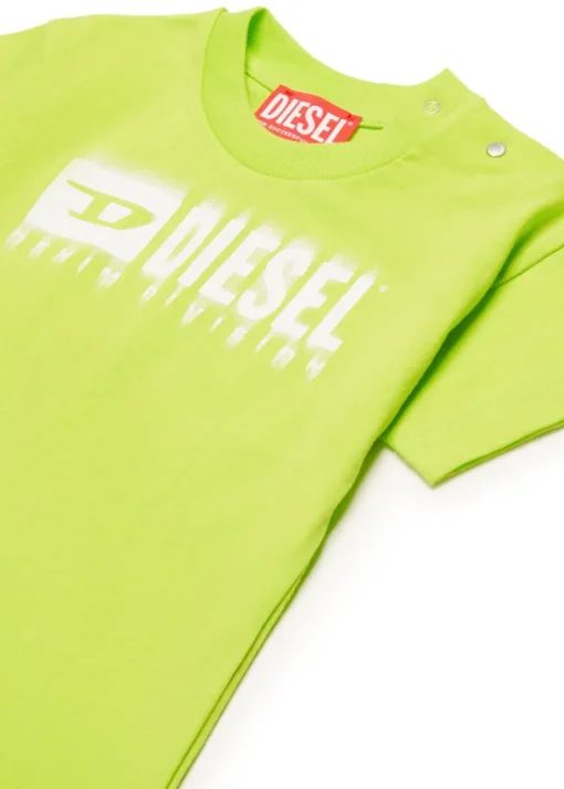 Diesel Kids T-shirt Verde Mela con Logo Degradè per Neonati