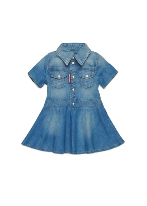 Dsquared2 Kids Abito Denim Svasato per Neonate