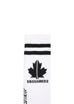 Dsquared2 Kids Calzino con Stampa Foglia D'acero Bianco