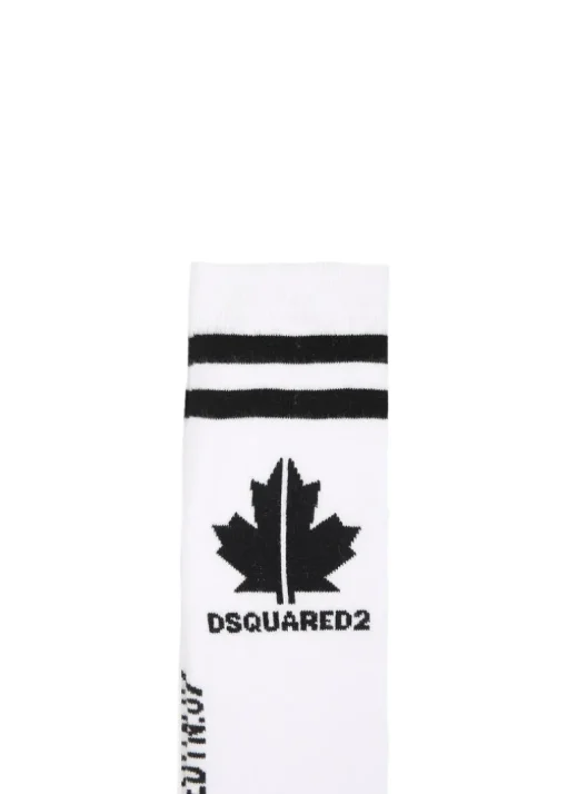 Dsquared2 Kids Calzino con Stampa Foglia D'acero Bianco
