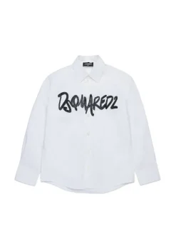 Dsquared2 Kids Camicia Bianca con Stampa Logo per Bambini