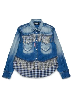 Dsquared2 Kids Camicia Denim Crystal per Bambine