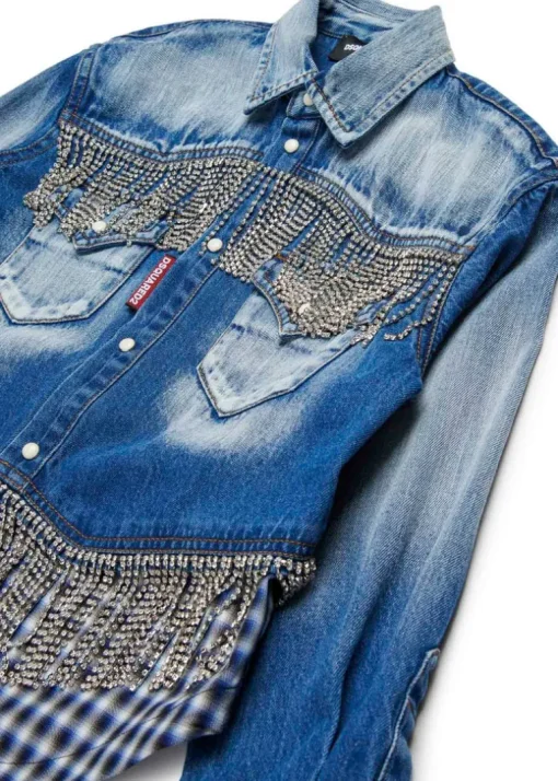 Dsquared2 Kids Camicia Denim Crystal per Bambine