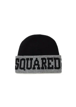 Dsquared2 Kids Cappello Beanie Nero con Logo Jacquard per Bambini