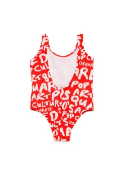Dsquared2 Kids Costume Intero Rosso con Stampa Prouse All-over per Neonate