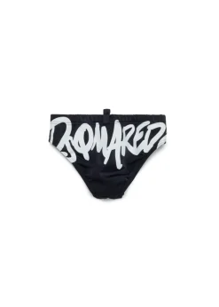Dsquared2 Kids Costume Slip Nero con Stampa per Neonati