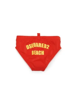 Dsquared2 Kids Costume Slip Rosso con Grafica Beach per Neonati