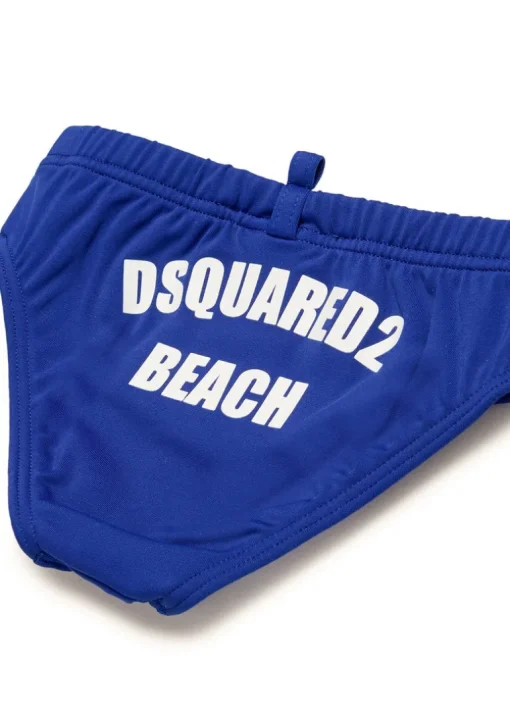 Dsquared2 Kids Costume Slip Blu con Grafica Beach per Neonati