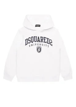 Dsquared2 Kids Felpa Bianca con Cappuccio con Stampa Logo per Bambini