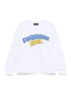 Dsquared2 Kids Felpa Bianca Girocollo con Stampa per Bambini