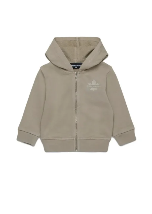 Dsquared2 Kids Felpa con Cappuccio e Zip Beige per Neonati