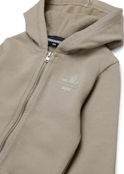 Dsquared2 Kids Felpa con Cappuccio e Zip Beige per Neonati