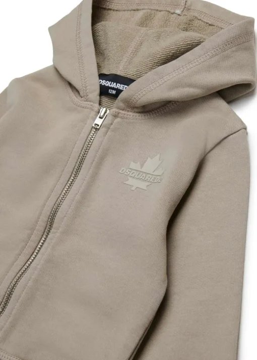 Dsquared2 Kids Felpa con Cappuccio e Zip Beige per Neonati
