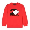 Dsquared2 Kids Felpa Girocollo Rossa con Stampa D2 Leaf per Bambini