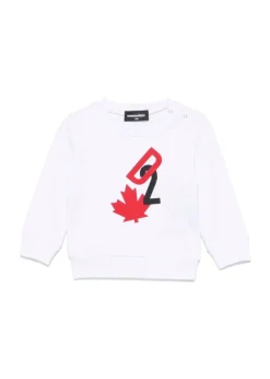 Dsquared2 Kids Felpa Girocollo Bianca con Stampa D2 per Neonati