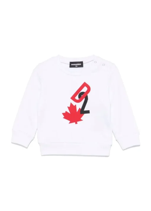 Dsquared2 Kids Felpa Girocollo Bianca con Stampa D2 per Neonati