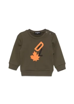 Dsquared2 Kids Felpa Girocollo Verde con Stampa D2 per Neonati