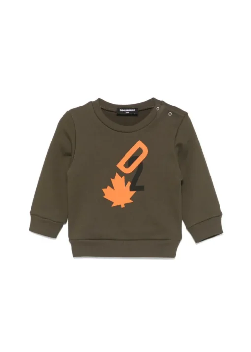 Dsquared2 Kids Felpa Girocollo Verde con Stampa D2 per Neonati
