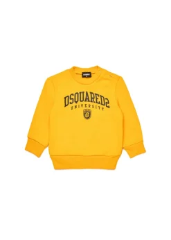 Dsquared2 Kids Felpa Girocollo Gialla con Stampa per Neonati