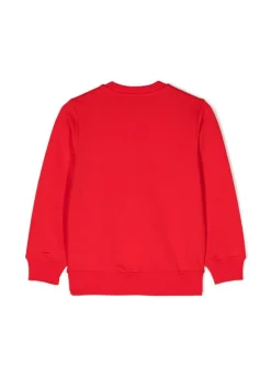 Dsquared2 Kids Felpa Girocollo Rossa con Stampa D2 Leaf per Bambini