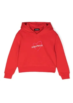 Dsquared2 Kids Felpa Rossa con Cappuccio con Stampa Cuore per Bambine