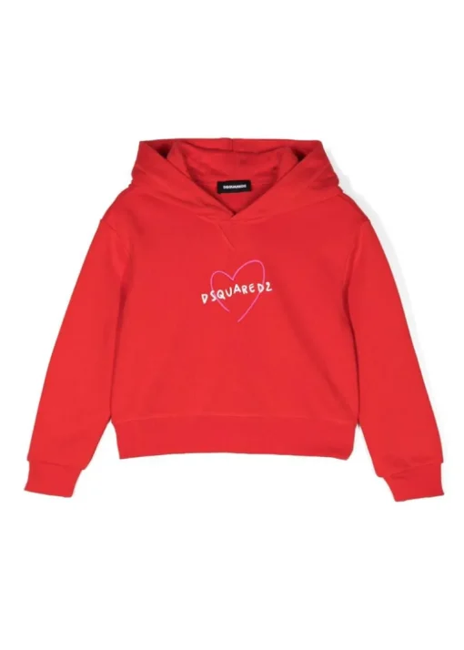 Dsquared2 Kids Felpa Rossa con Cappuccio con Stampa Cuore per Bambine