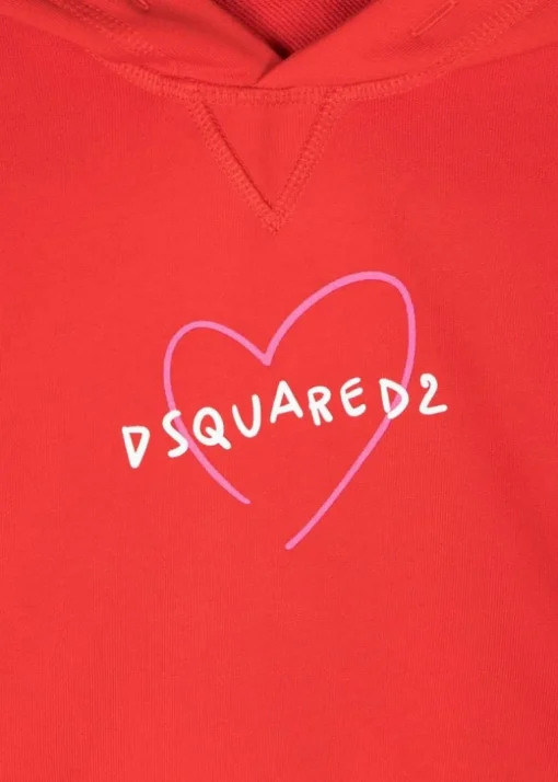 Dsquared2 Kids Felpa Rossa con Cappuccio con Stampa Cuore per Bambine