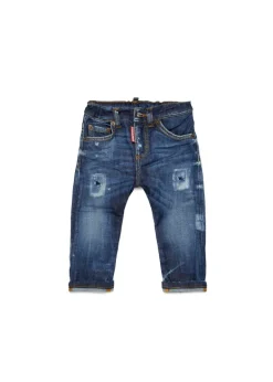 Dsquared2 Kids Jeans Denim Scuro con Rotture per Neonati