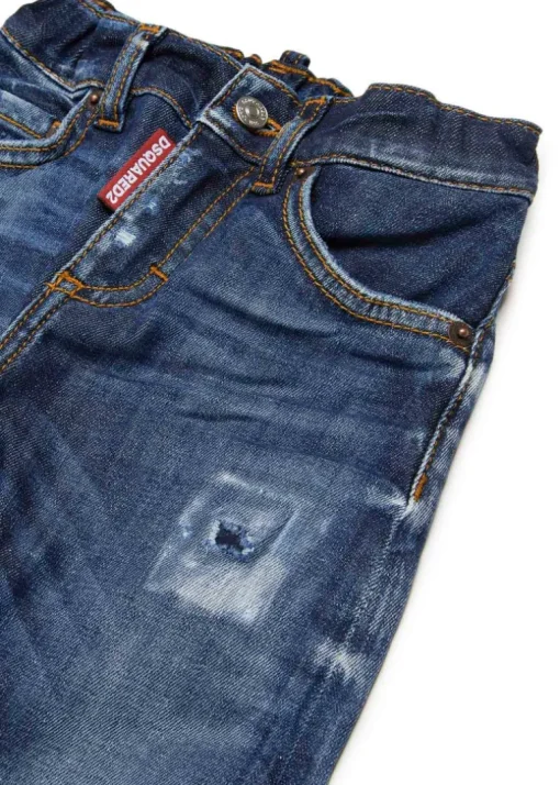 Dsquared2 Kids Jeans Denim Scuro con Rotture per Neonati