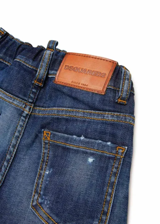 Dsquared2 Kids Jeans Denim Scuro con Rotture per Neonati