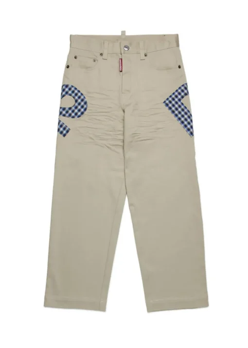 Dsquared2 Kids Pantaloni Beige con Logo Quadri per Bambini
