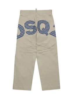 Dsquared2 Kids Pantaloni Beige con Logo Quadri per Bambini