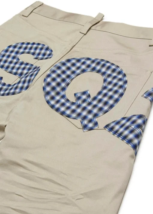 Dsquared2 Kids Pantaloni Beige con Logo Quadri per Bambini