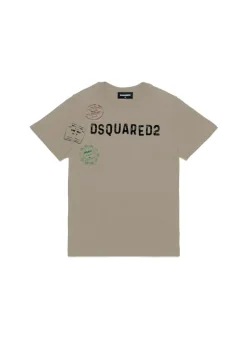 Dsquared2 Kids T-shirt Beige con Stampa Logo per Bambini
