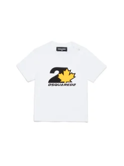 Dsquared2 Kids T-shirt Bianca con Stampa D2 Leaf per Neonati