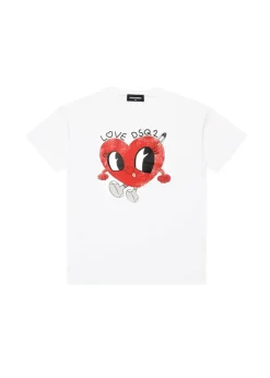 Dsquared2 Kids T-shirt Bianca con Logo Love DSQ2