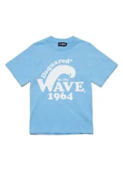 Dsquared2 Kids T-Shirt Celeste con Logo Wave 1964 per Bambini
