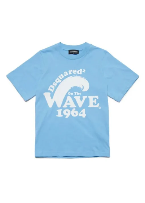 Dsquared2 Kids T-Shirt Celeste con Logo Wave 1964 per Bambini