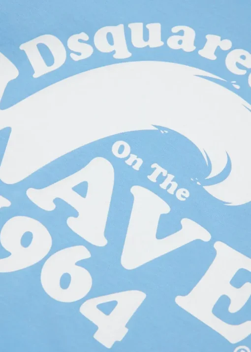 Dsquared2 Kids T-Shirt Celeste con Logo Wave 1964 per Bambini
