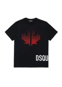 Dsquared2 Kids T-shirt Nera con Applicazione Leaf Strass per Bambine